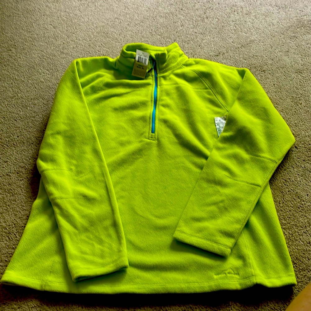 NWT Eddie Bauer fleece quarter zip women’s XL Bright green with teal accents